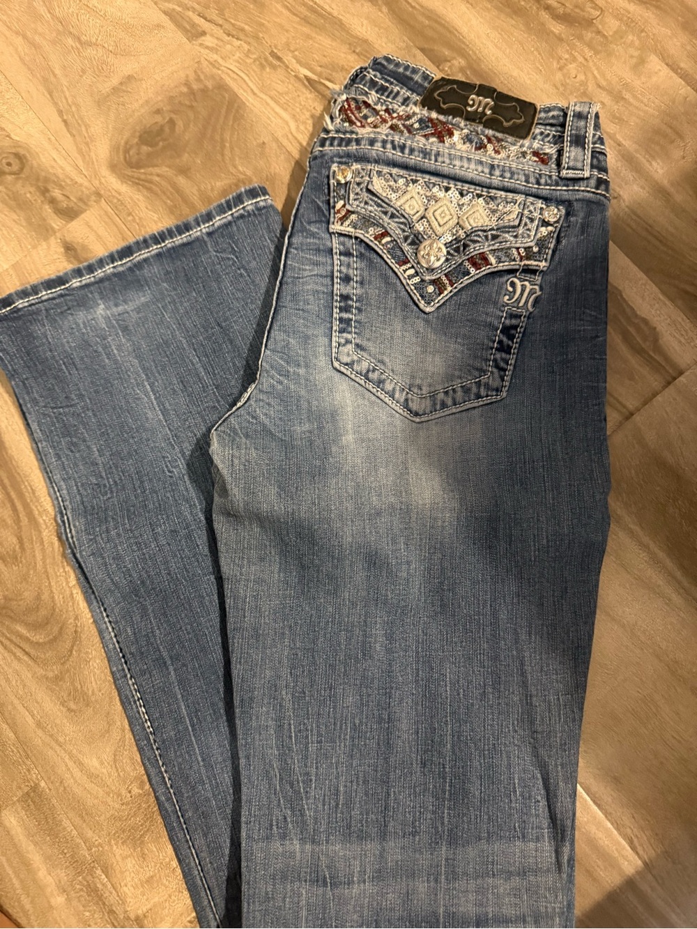 Miss Me Light Blue Boot Cut Jeans with Embroidered Back Pockets